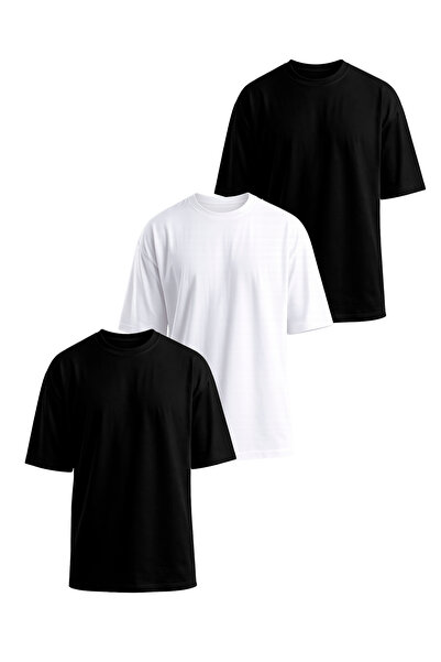 monox Tricou supradimensionat unisex, pachet de 3, 100% bumbac, croială confo...