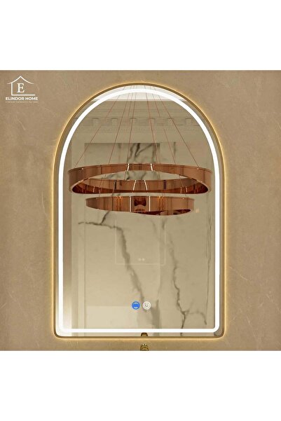 Elindor ® Ορθογώνιος καθρέφτης τοίχου τύπου Arcade, αντιθαμβωτικός, με χρυσό ...