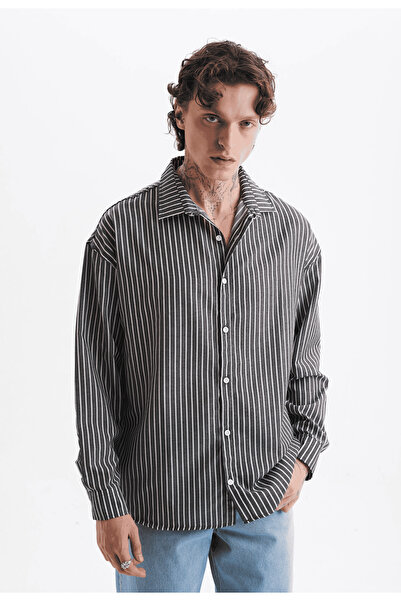 Danger Мъжка риза с райета от 100% памук, черна