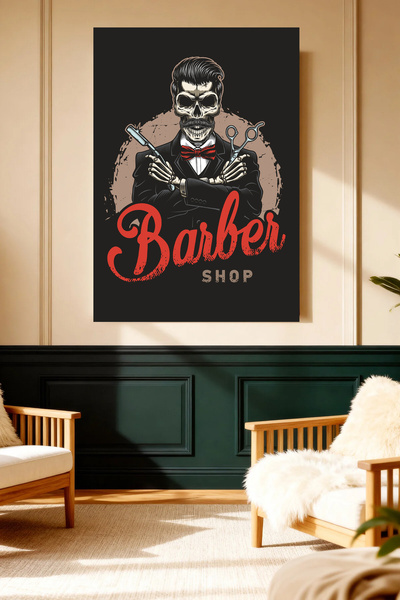 Mushen Studio Κατάστημα κουρείων Skull Barber Shop Vintage Πίνακας ζωγραφικής...