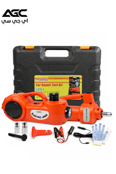 AGC 5 Ton Electric Car Jack Kit 12V with Impact Wrench, Air Pump, LED Light, ...