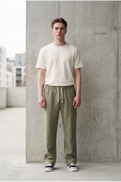 bombe Men's Elastic Waistband Linen Cotton Pcs Jogger Pants
