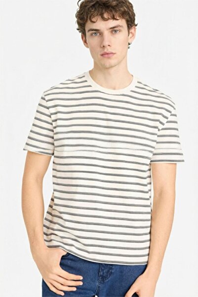 DeFacto Men's T-Shirt F9674Ax/Er100 Ecru