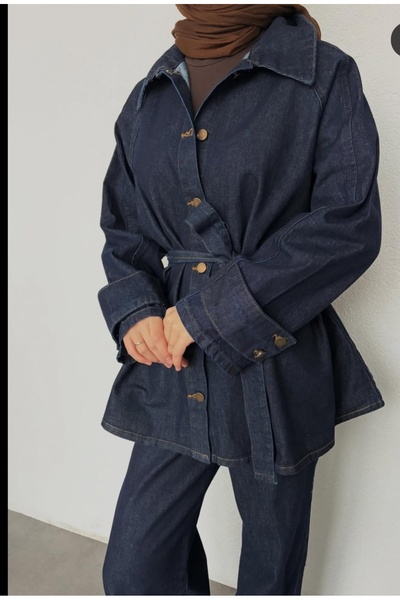 MissPul Apoletli Premium Denim Jacket Set Navy Blue