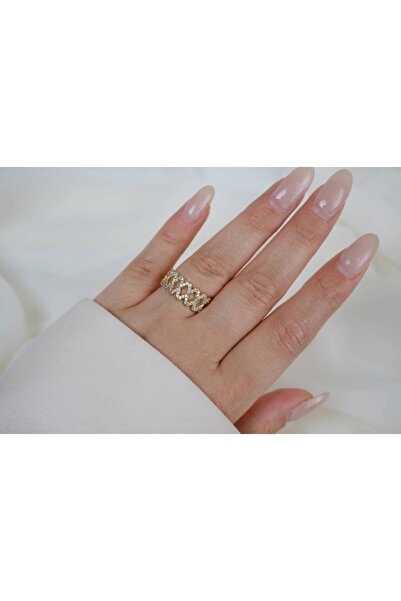 ATELİER TUĞBA Yzk367 Special Series Geometric Zigzag Stone Gold Adjustable Ring