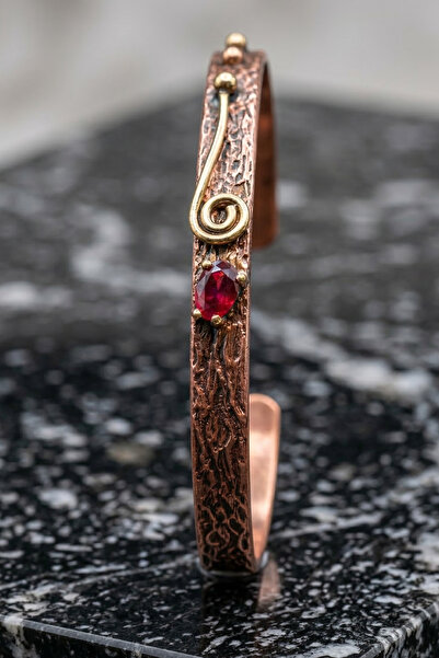 OSMANLI GÜMÜŞ Women's Copper Bracelet with Natural Ruby Stone Hiba Model Copp...