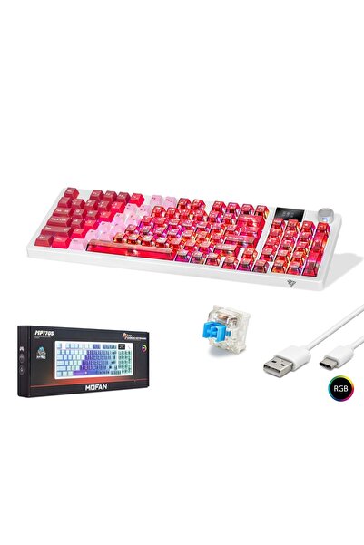 mofan MF1705R Kablosuz Mekanik Gaming Klavye Blue Switch RGB 95 Tuş Kırmızı B...