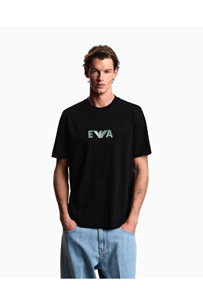 Emporio Armani Men's Woven Bicycle Collar Short Sleeve Casual Black T-Shirt E...