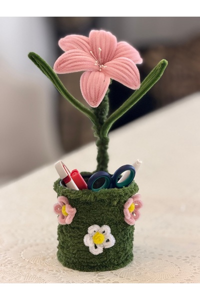 El Yapımı Çiçekli Kalemlik – Dekoratif Masa Düzenleyici 🌸