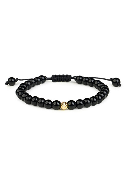 One Gold 14K Gold Bracelet "585" and Black Onyx, Adjustable