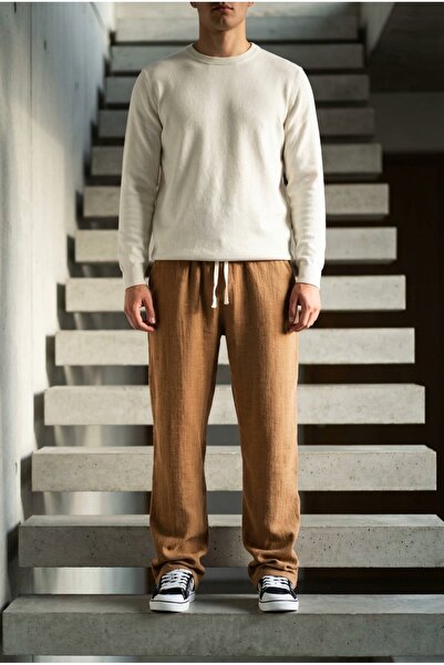 bombe Men's Elastic Waistband Linen Cotton Pcs Jogger Pants