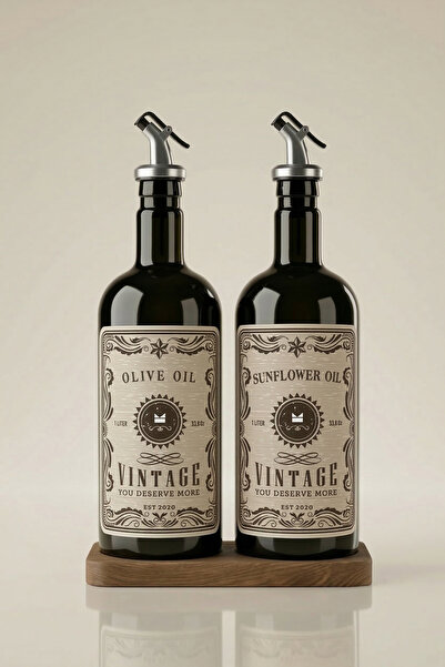 KHAKMA Set of 2 1 Liter Glass Oil Pots with Wooden Stands |   Silver Drip-Fre...