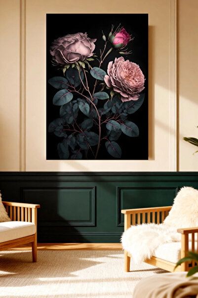 Mushen Studio Tablou romantic pe pânză cu trandafir întunecat, decor pentru s...