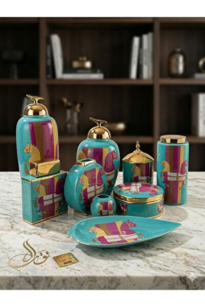 Sembol AT DESENLİ KONSOLVAZO TAKIMI 9 PARÇA GOLD