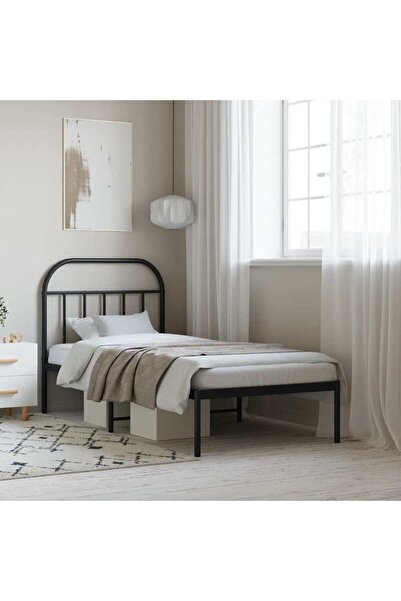 Concept Cadru de pat metalic cu tăblie, negru, 90x200 cm