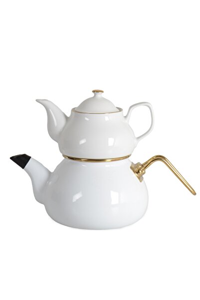 İpek Enamel Teapot Set Porcelain Teapot White Smy190