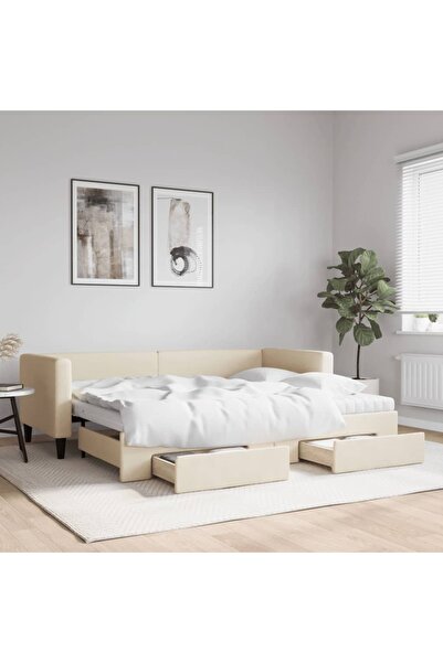 Concept Κρεβάτι ημέρας με επέκταση και συρτάρια, κρεμ, 80x200 cm, ύφασμα