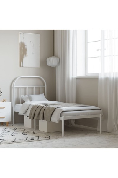 Concept Cadru de pat metalic cu tăblie, alb, 75x190 cm