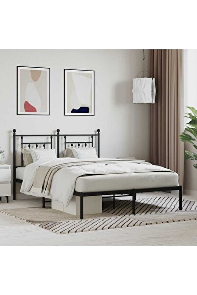 Concept Μεταλλικό σκελετό κρεβατιού με κεφαλάρι, μαύρο, 140x190 εκ.