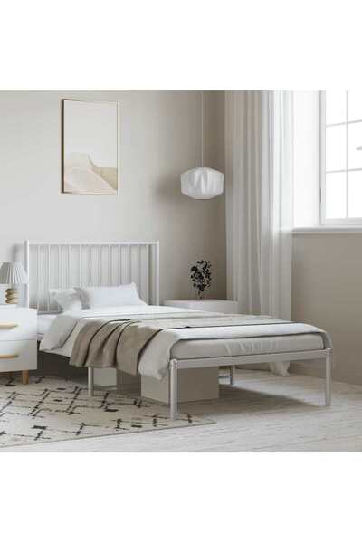 Concept Μεταλλικό σκελετό κρεβατιού με κεφαλάρι, λευκό, 100x200 εκ.