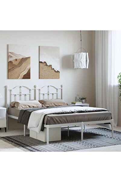 Concept Cadru de pat metalic cu tăblie, alb, 150x200 cm