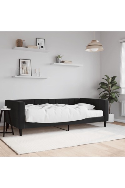 Concept Κρεβάτι ημέρας με στρώμα, μαύρο, 100x200 cm, Βελούδο