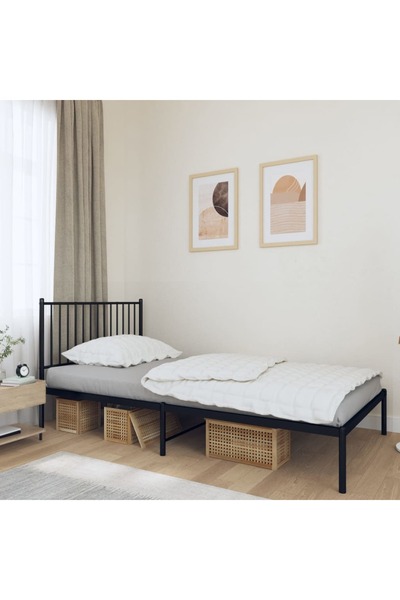 Concept Cadru de pat metalic cu tăblie, negru, 107x203 cm