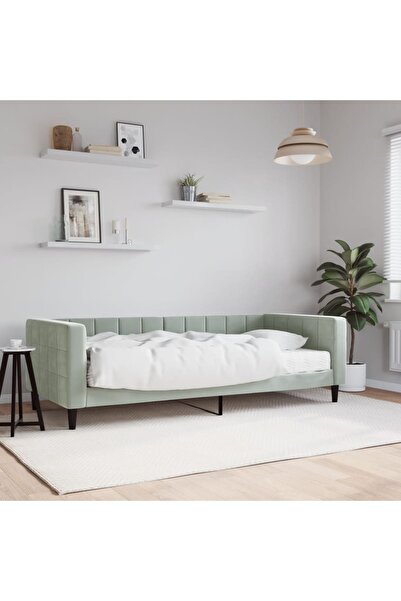 Concept Κρεβάτι ημέρας με στρώμα, ανοιχτό γκρι, 90x190 cm, Βελούδο