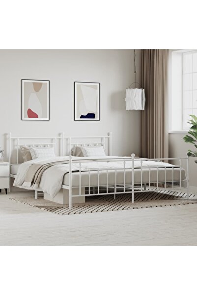 Concept Μεταλλικό σκελετό κρεβατιού με κεφαλάρι, λευκό, 200x200 εκ.