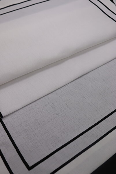 vipceyiz Ecru&Black Patterned Embroidered 120 cm 150 cm Table Runner 1 Piece