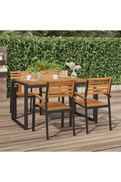 Concept Στοιβαζόμενες καρέκλες κήπου, 4 τεμ., από μασίφ ξύλο ακακίας και μέταλλο