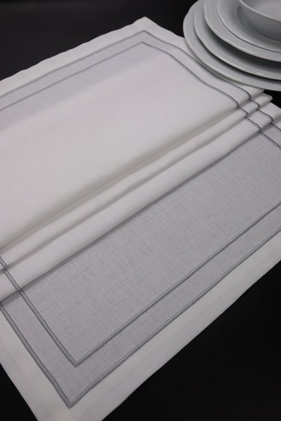 vipceyiz ekru&gri nakışlı desenli 120 cm 50 cm masa runer 1 adet