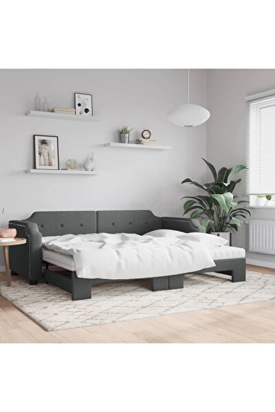 Concept Κρεβάτι ημέρας με προέκταση και στρώματα, σκούρο γκρι, 80x200 cm, ύφασμα