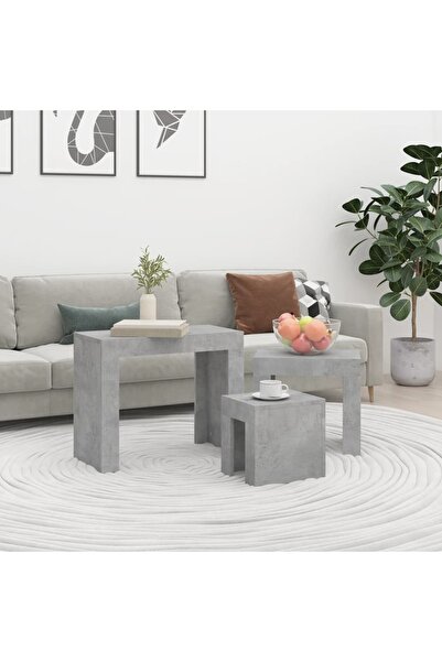 Concept Στοιβαζόμενα τραπεζάκια σαλονιού, 3 τεμ., γκρι σκυροδέματος, μοριοσανίδα