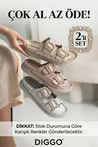 DİGGO Σετ 2 Γυναικείες Εισαγόμενες Γυαλιστερές Παντόφλες D Δερμάτινο T Παντόφ...