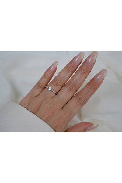 ATELİER TUĞBA Yzk405 Special Series Round Solitaire Stone Adjustable Ring Silver