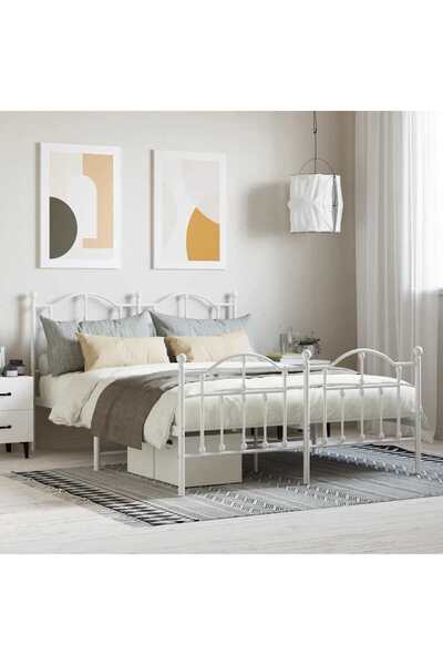 Concept Cadru de pat metalic cu tăblie, alb, 140x200 cm