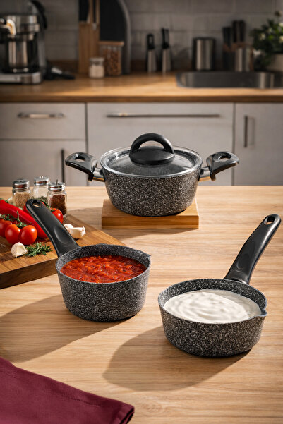 Porsima 4399 4 Piece Saucepan Sauce Bowl Milk Pot Mini Granite Pot and Saucep...