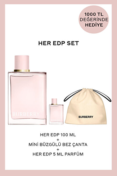 BURBERRY Her EDP 100 ml Kadın Parfüm + Mini Büzgülü Bez Çanta + Her EDP 5 ml ...