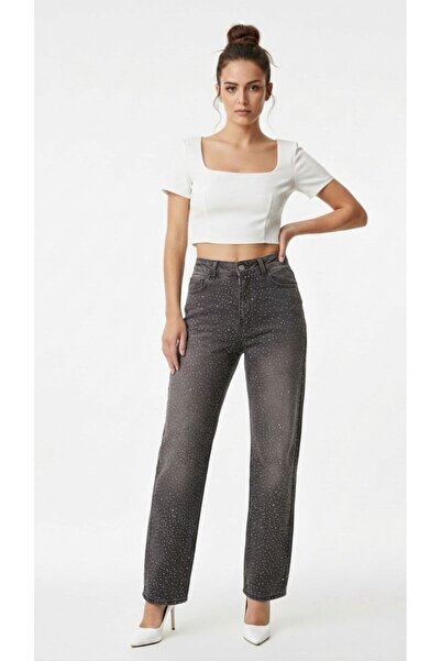 nd jeans Women's Jeans- High Waist Sprinkled Stone Palazzo Stretch Fabric Den...