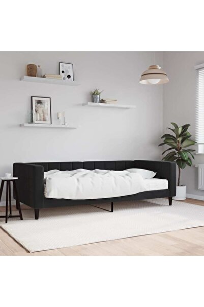 Concept Κρεβάτι ημέρας με στρώμα, μαύρο, 90x200 cm, Βελούδο