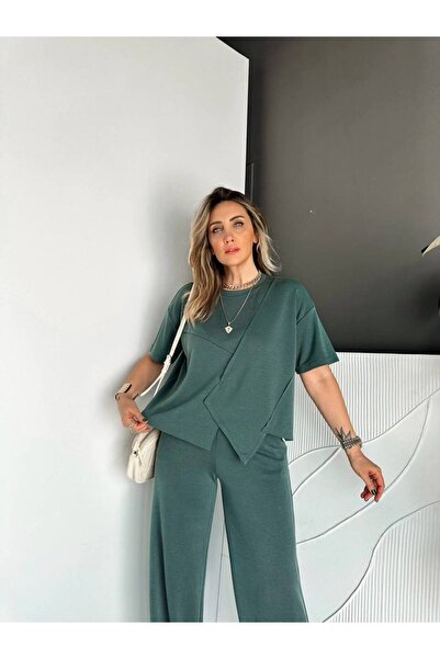 LOKADI Women's Asymmetrical Cut Loose T-Shirt and Elastic Waist Cuffed Ruched...