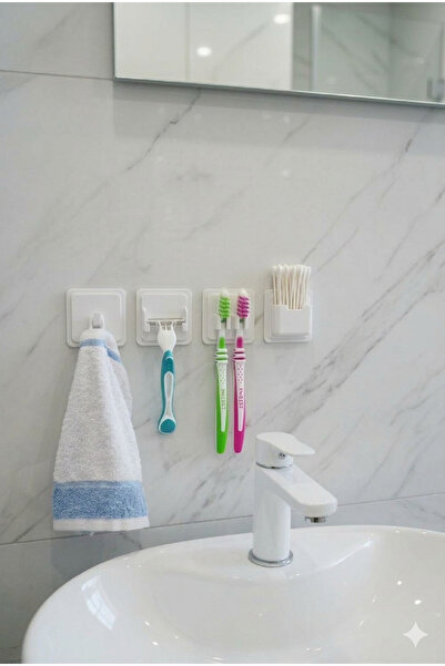 AKT Yapışkanlı Banyo Düzenleyici Askı Seti | Havlu, Jilet Tutucu, Diş Fırçası...