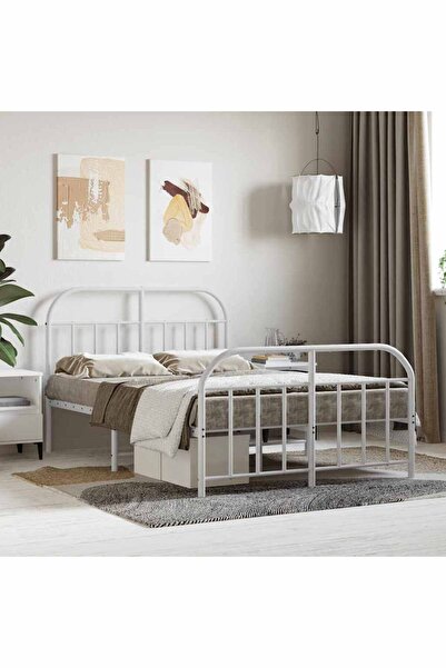 Concept Cadru de pat metalic cu tăblie, alb, 120x190 cm