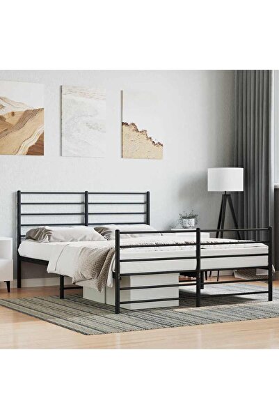 Concept Cadru de pat metalic cu tăblie/picior, negru, 140x190 cm