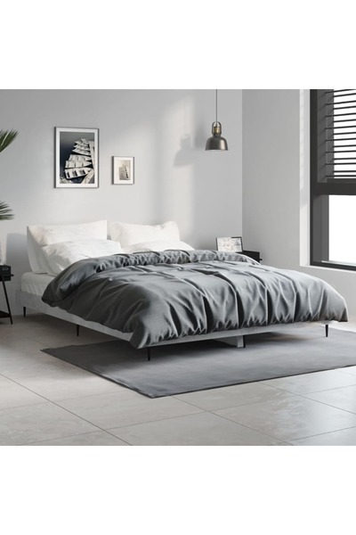 Concept Σκελετός κρεβατιού, γκρι σκυροδέματος, 140x190 εκ., επεξεργασμένο ξύλο