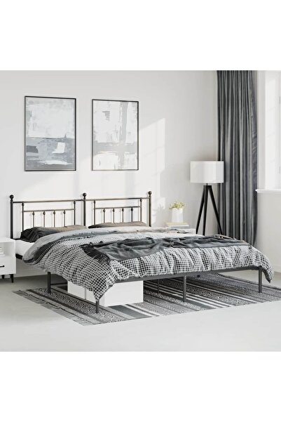 Concept Cadru de pat metalic cu tăblie, negru, 183x213 cm