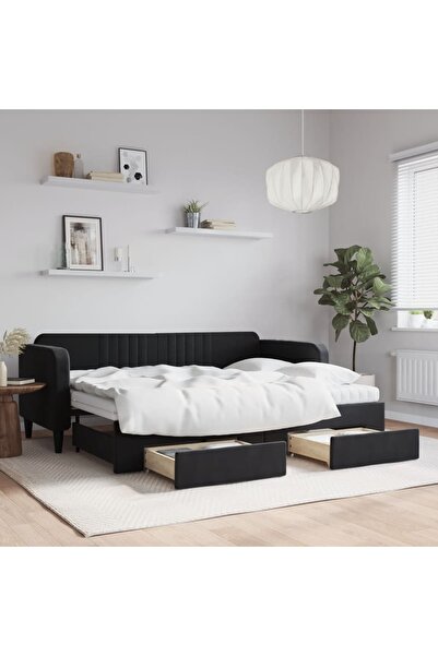 Concept Κρεβάτι ημέρας με επέκταση και συρτάρια, μαύρο, 80x200 cm, Βελούδο