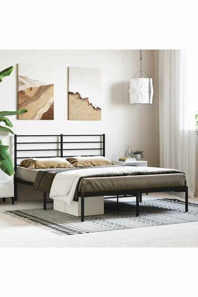 Concept Cadru de pat metalic cu tăblie, negru, 140x190 cm