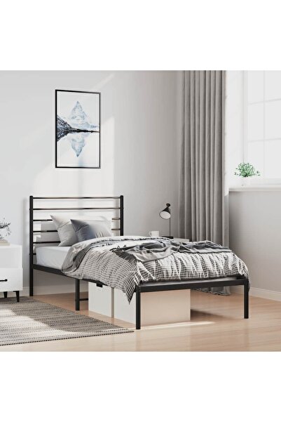 Concept Cadru de pat metalic cu tăblie, negru, 100x190 cm